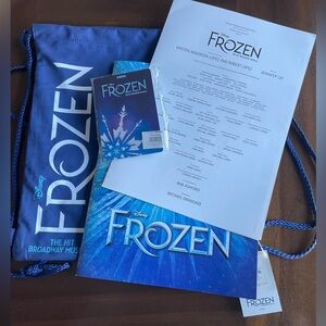 Frozen - The Hit Broadway Musical drawstring bag, color program and lanyard NWT